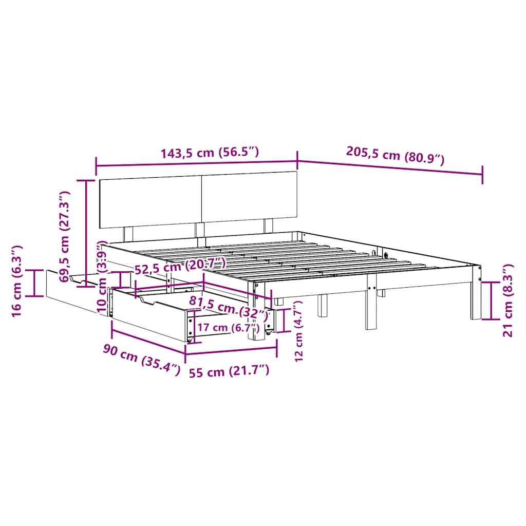 Bed Frame with Drawers without Mattress 140x200 cm
