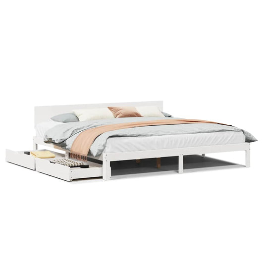 Bed Frame with Drawers without Mattress White 200x200 cm Bed Frame with Drawers without Mattress White 200x200 cm