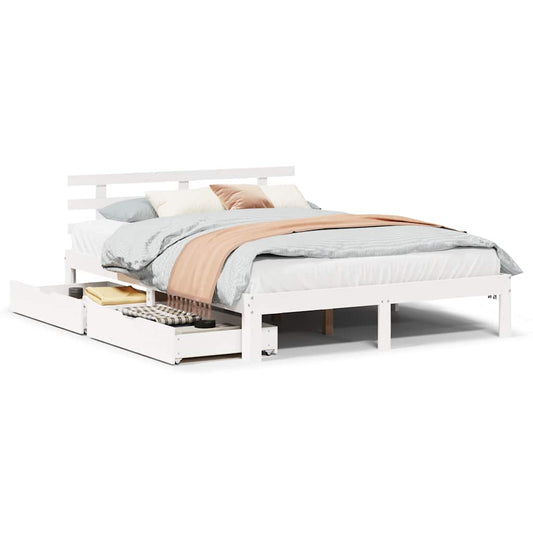 Bed Frame with Drawers without Mattress White 140x190 cm Bed Frame with Drawers without Mattress White 140x190 cm