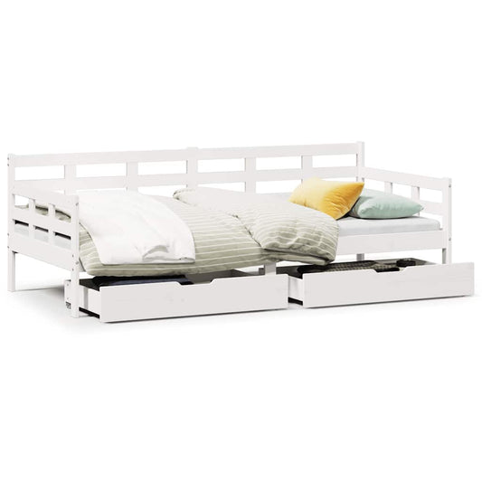Daybed with Drawers without Mattress White 90x200 cm Solid Wood Daybed with Drawers without Mattress White 90x200 cm Solid Wood