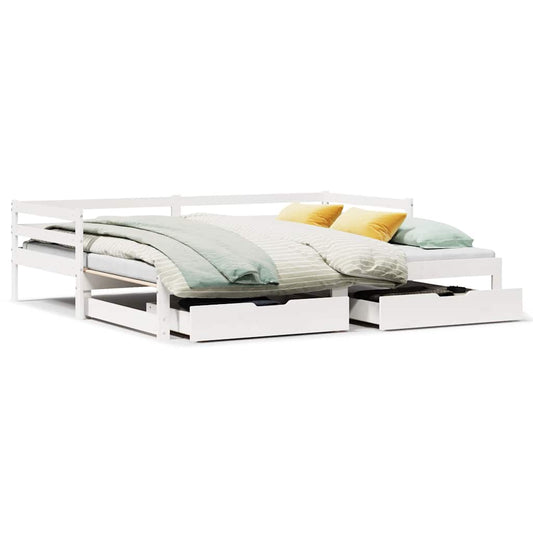 Daybed with Trundle and Drawers without Mattress White 80x200 cm Daybed with Trundle and Drawers without Mattress White 80x200 cm