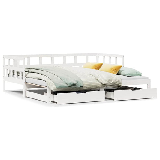 Daybed with Trundle and Drawers without Mattress White 80x200 cm Daybed with Trundle and Drawers without Mattress White 80x200 cm