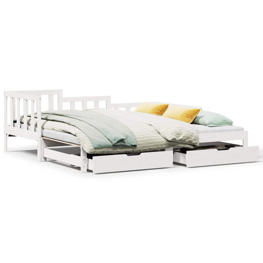 Daybed with Trundle and Drawers without Mattress White 90x190 cm Single Daybed with Trundle and Drawers without Mattress White 90x190 cm Single