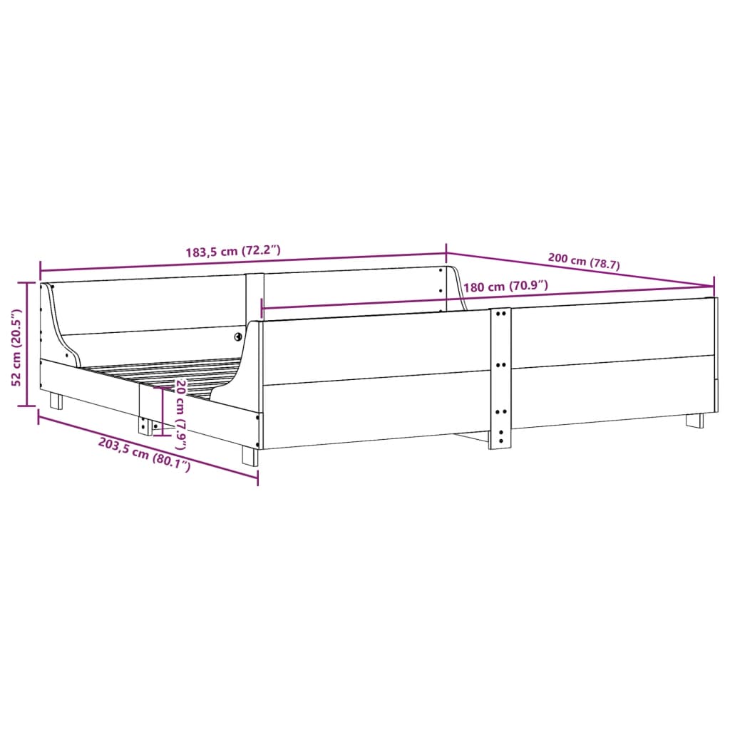 Bed Frame without Mattress White 180x200 cm Solid Wood Pine