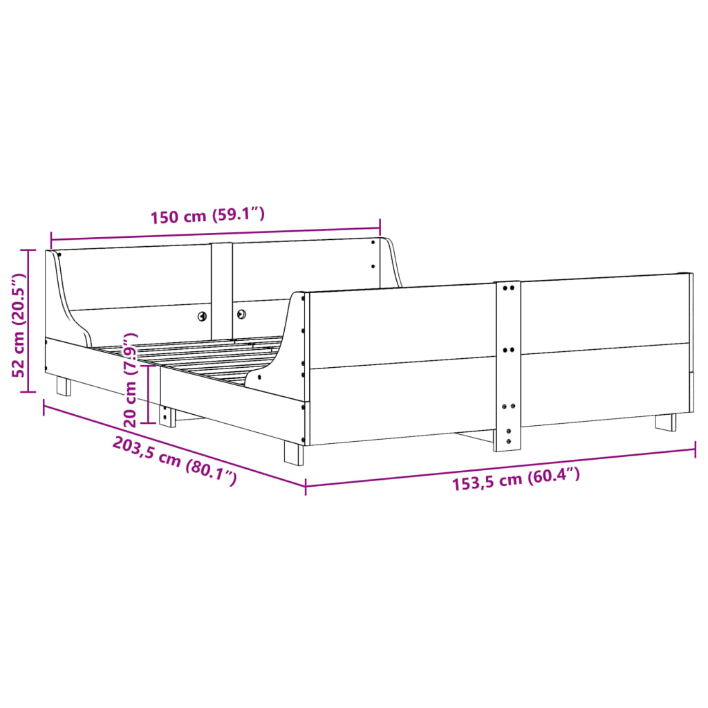 Bed Frame without Mattress Wax Brown 150x200 cm Solid Wood Pine