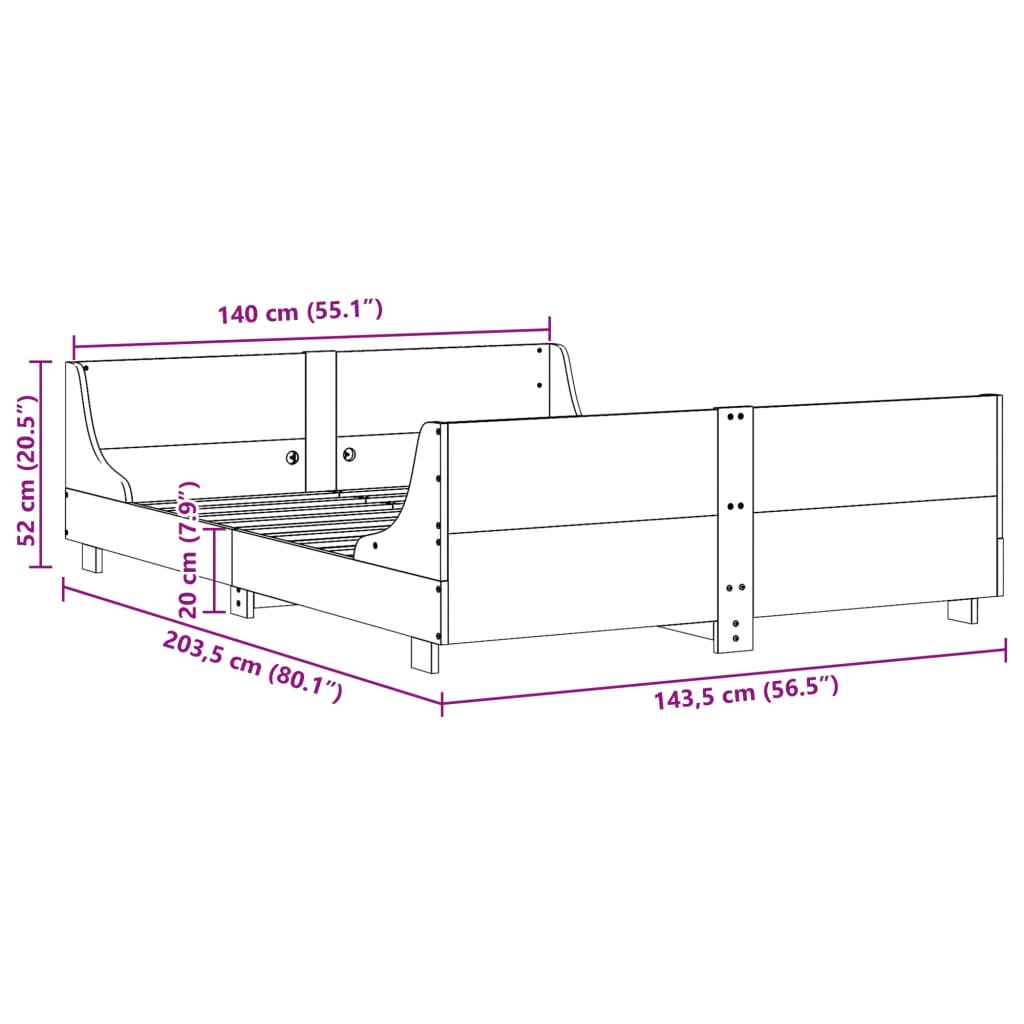 Bed Frame without Mattress 140x200 cm Solid Wood Pine