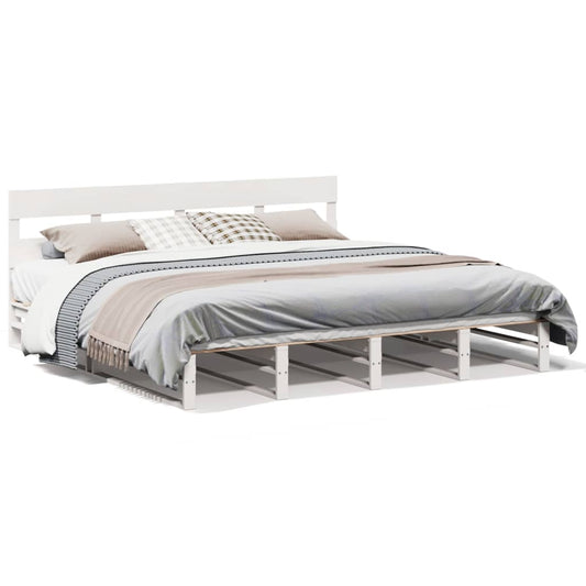 Bed Frame without Mattress White 200x200 cm Solid Wood Pine Bed Frame without Mattress White 200x200 cm Solid Wood Pine