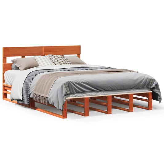 Bed Frame without Mattress Wax Brown 135x190 cm Double Solid Wood Pine Bed Frame without Mattress Wax Brown 135x190 cm Double Solid Wood Pine