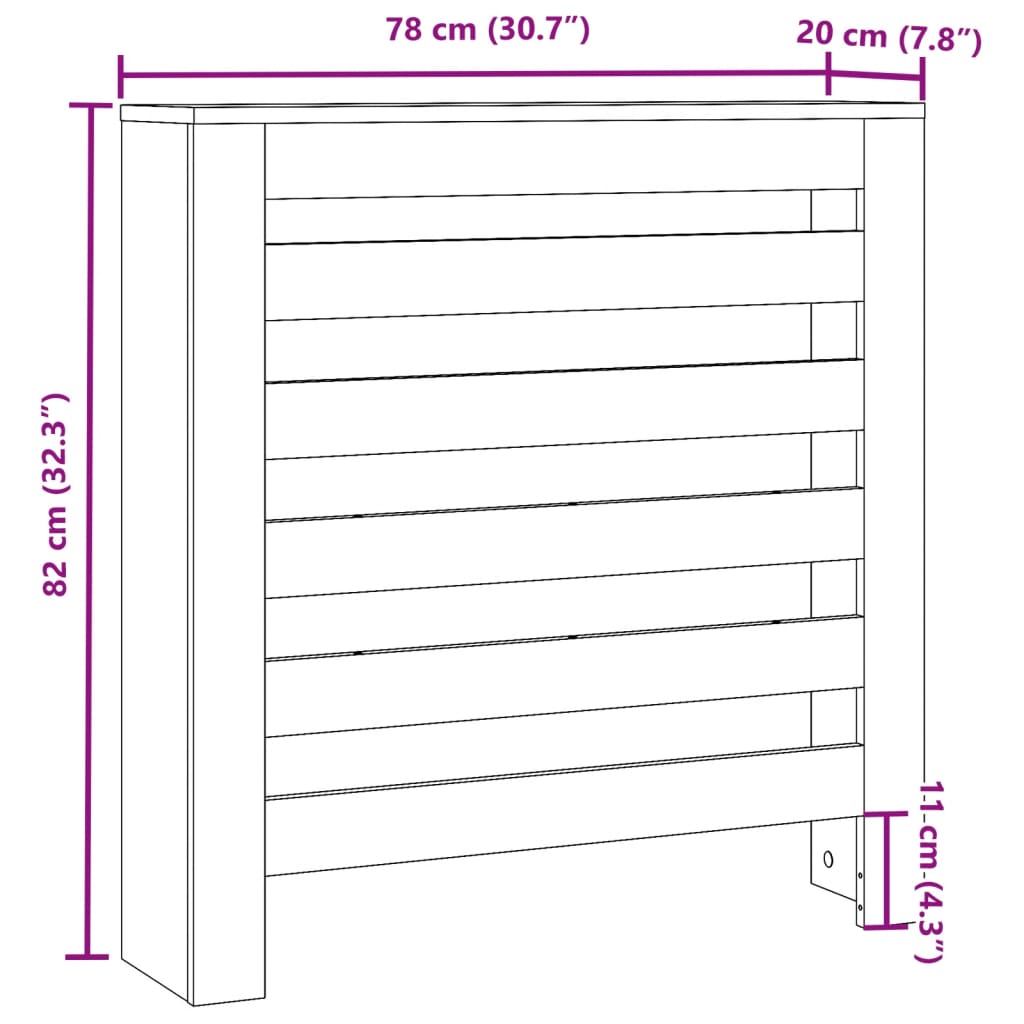 Radiator Cover Grey Sonoma 78x20x82 cm Engineered Wood