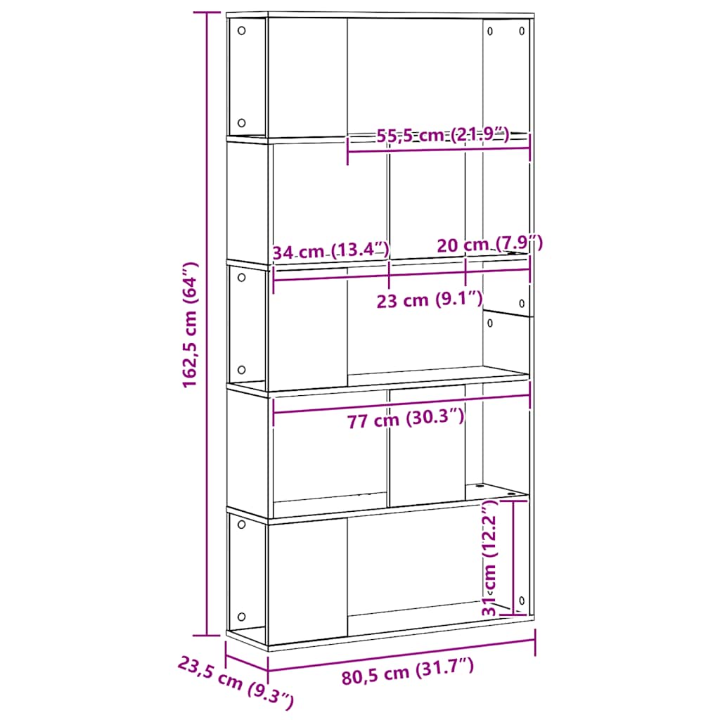 Bookcase 5-Tier Artisian Oak 80.5x23.5x162.5 cm Engineered Wood