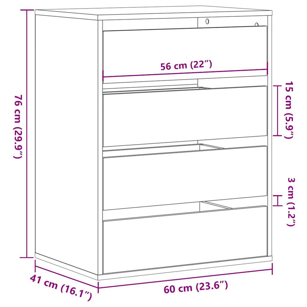 Corner Chest of Drawers Black 60x41x76 cm Engineered Wood