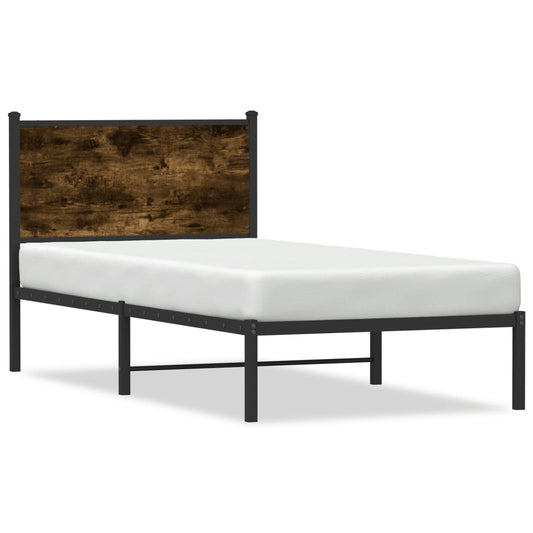 Metal Bed Frame without Mattress Smoked Oak 75x190 cm Small Single Metal Bed Frame without Mattress Smoked Oak 75x190 cm Small Single