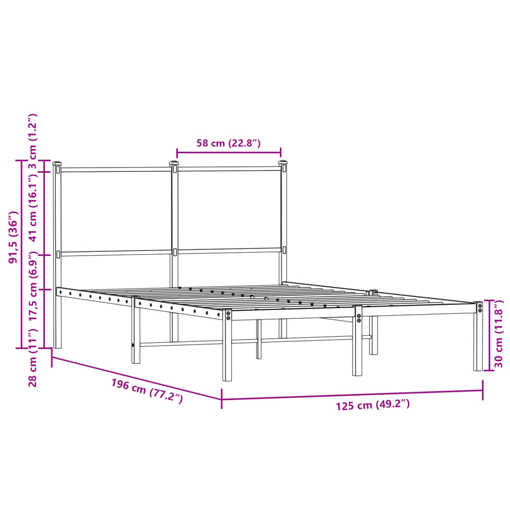 Metal Bed Frame without Mattress Smoked Oak 120x190 cm