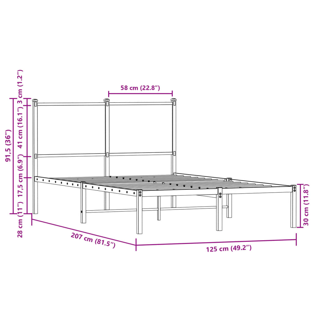 Metal Bed Frame without Mattress Smoked Oak 120x200 cm