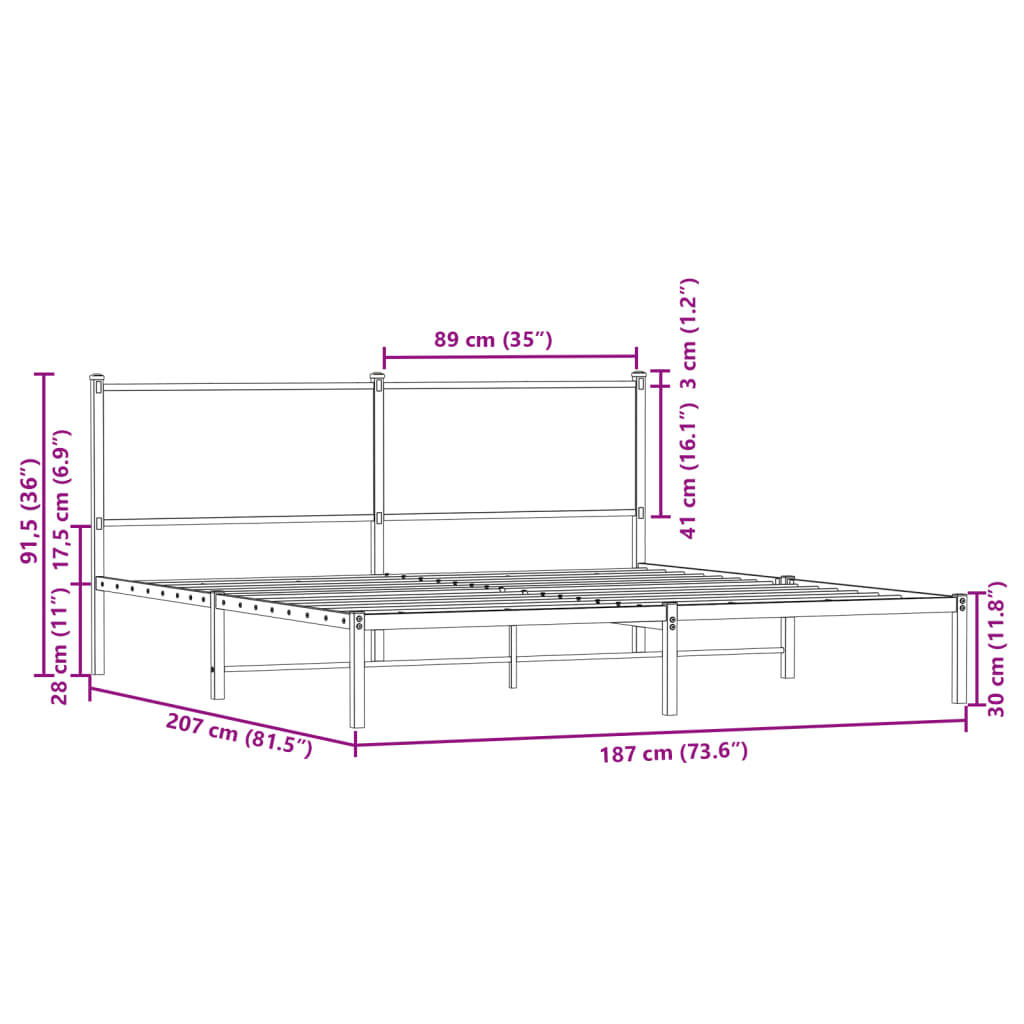 Metal Bed Frame without Mattress Smoked Oak 180x200 cm