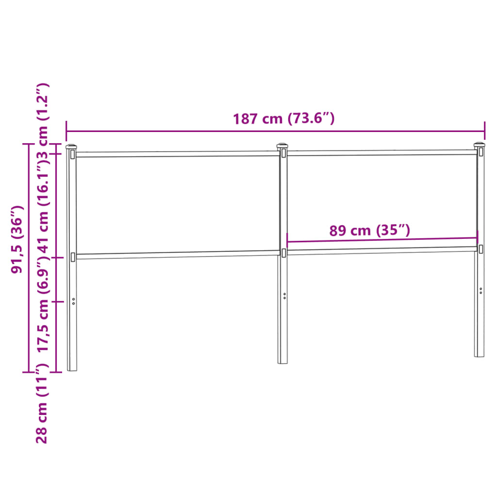 Replace Headboard Smoked Oak 180 cm Engineered Wood and Steel