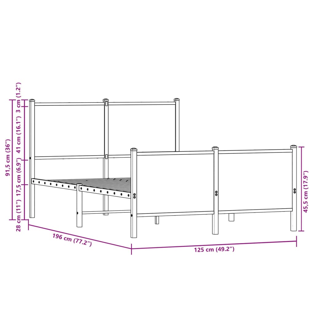 Metal Bed Frame without Mattress Sonoma Oak 120x190 cm