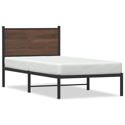 Metal Bed Frame without Mattress Brown Oak 75x190 cm Small Single Metal Bed Frame without Mattress Brown Oak 75x190 cm Small Single