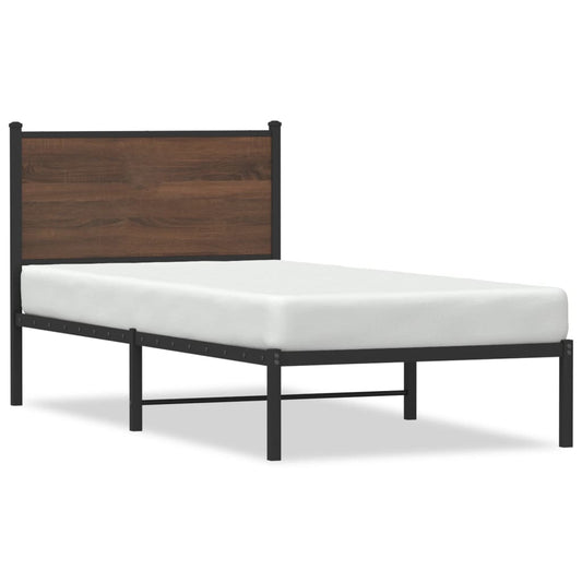 Metal Bed Frame without Mattress Brown Oak 90x190 cm Single Metal Bed Frame without Mattress Brown Oak 90x190 cm Single