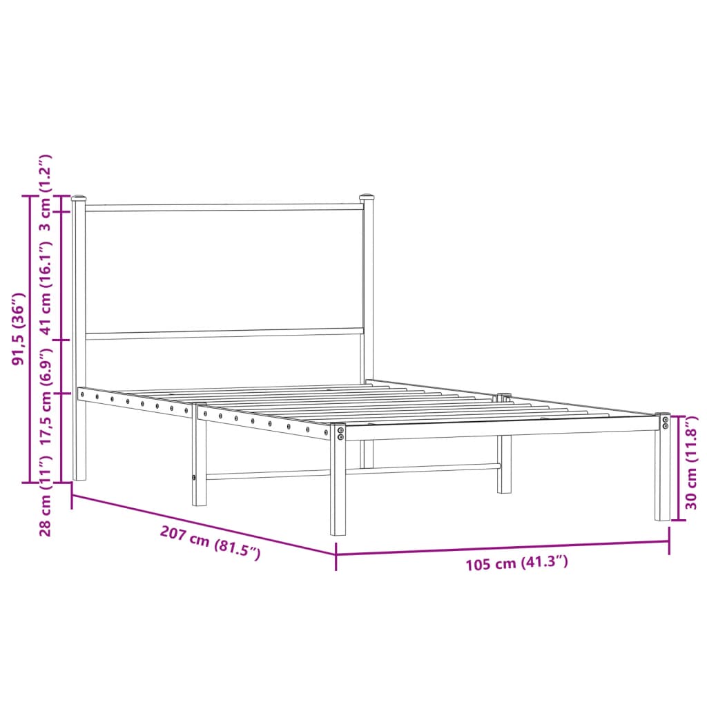 Metal Bed Frame without Mattress Brown Oak 100x200 cm