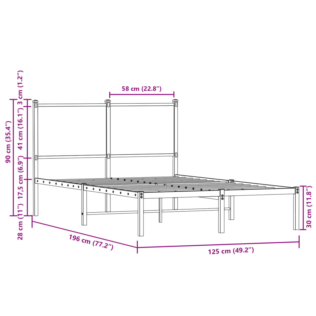 Metal Bed Frame without Mattress Brown Oak 120x190 cm