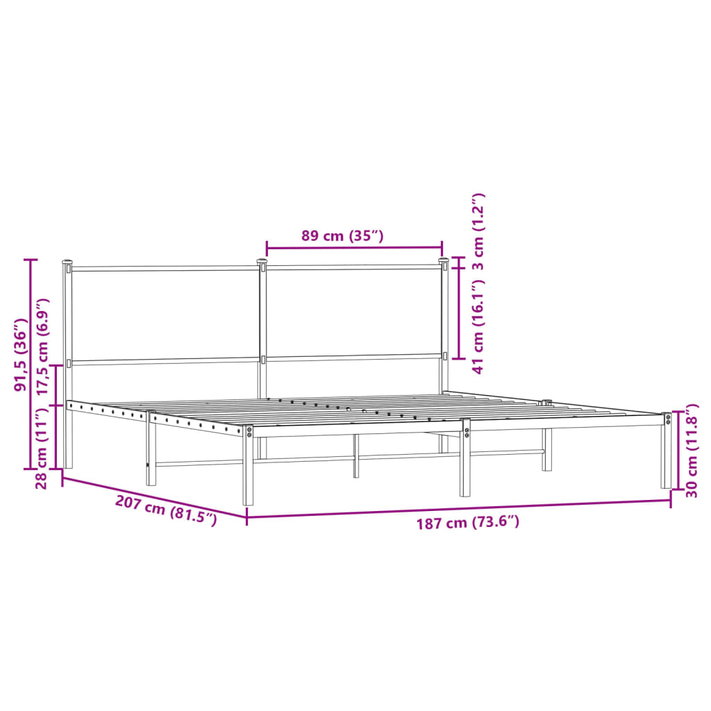 Metal Bed Frame without Mattress Brown Oak 180x200 cm