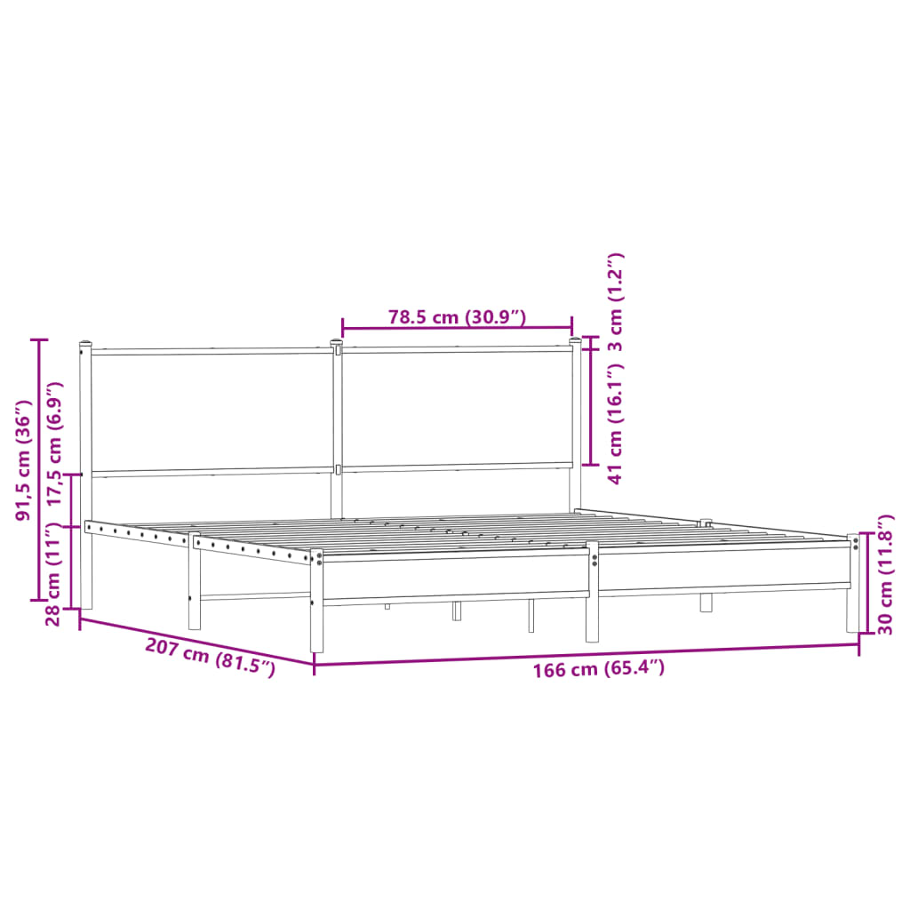 Metal Bed Frame without Mattress Smoked Oak 160x200 cm