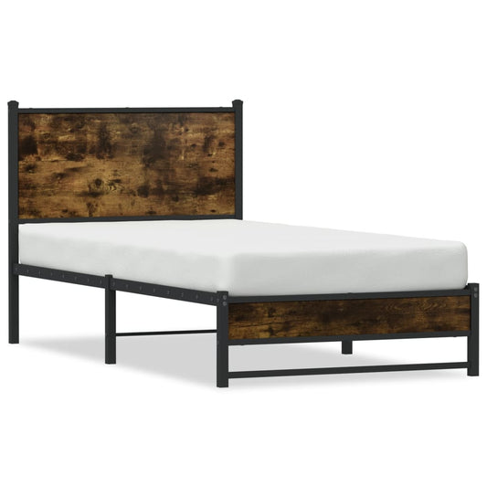 Metal Bed Frame without Mattress Smoked Oak 90x190 cm Single Metal Bed Frame without Mattress Smoked Oak 90x190 cm Single