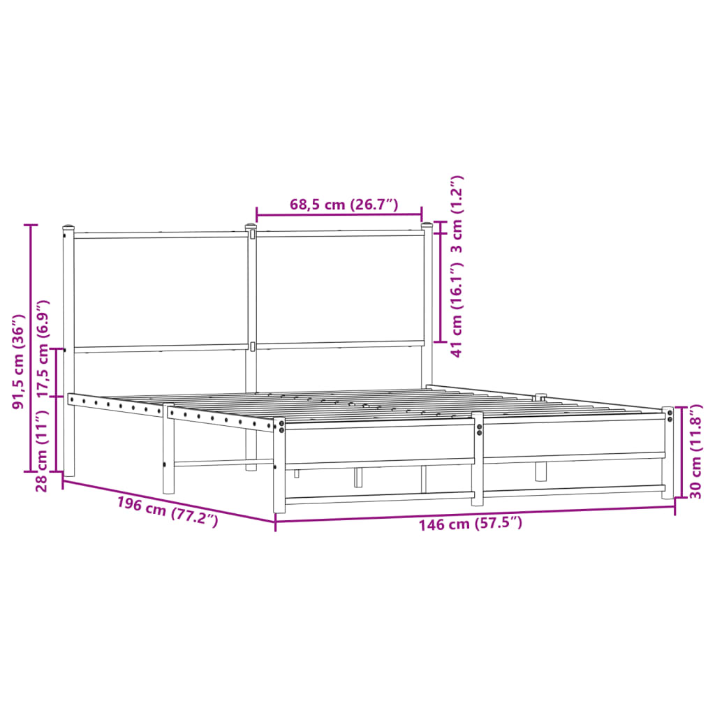 Metal Bed Frame without Mattress Smoked Oak 140x190 cm