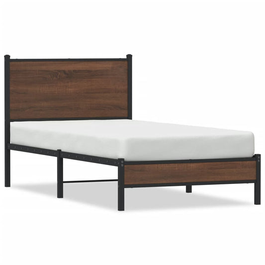 Metal Bed Frame without Mattress Brown Oak 75x190 cm Small Single Metal Bed Frame without Mattress Brown Oak 75x190 cm Small Single