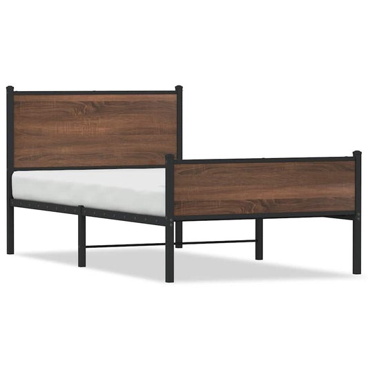 Metal Bed Frame without Mattress Brown Oak 107x203 cm Metal Bed Frame without Mattress Brown Oak 107x203 cm