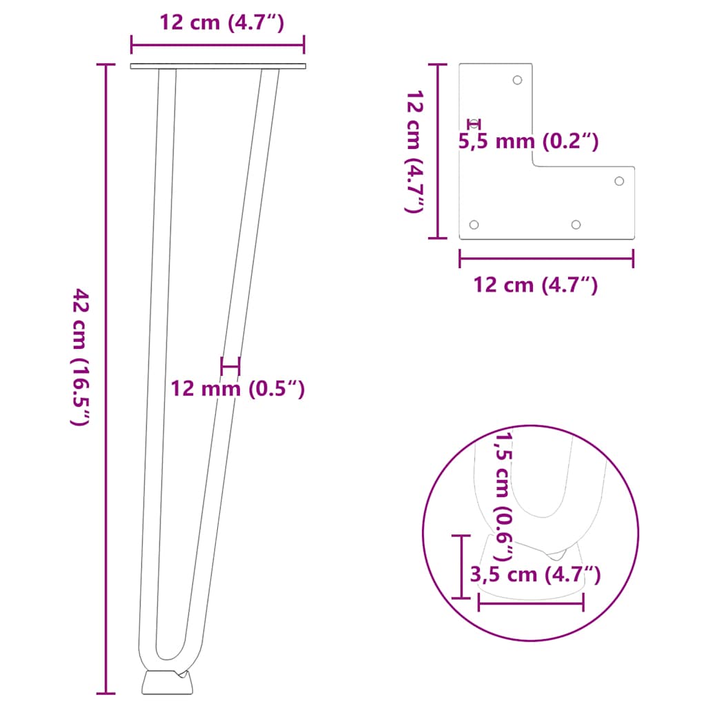 Hairpin Legs for Coffee Table 4 pcs Black 42 cm Solid Steel