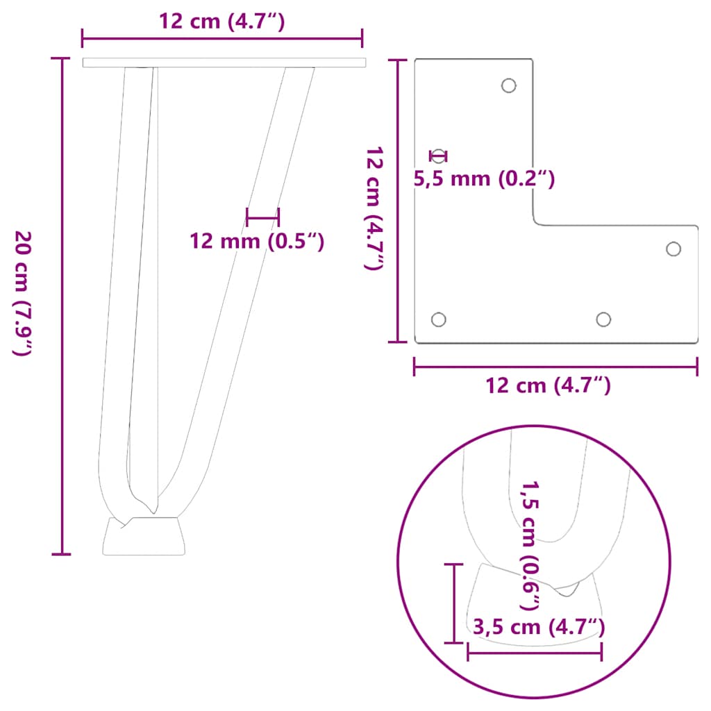 Hairpin Legs for Coffee Table 4 pcs Natural Steel 20 cm Solid Steel