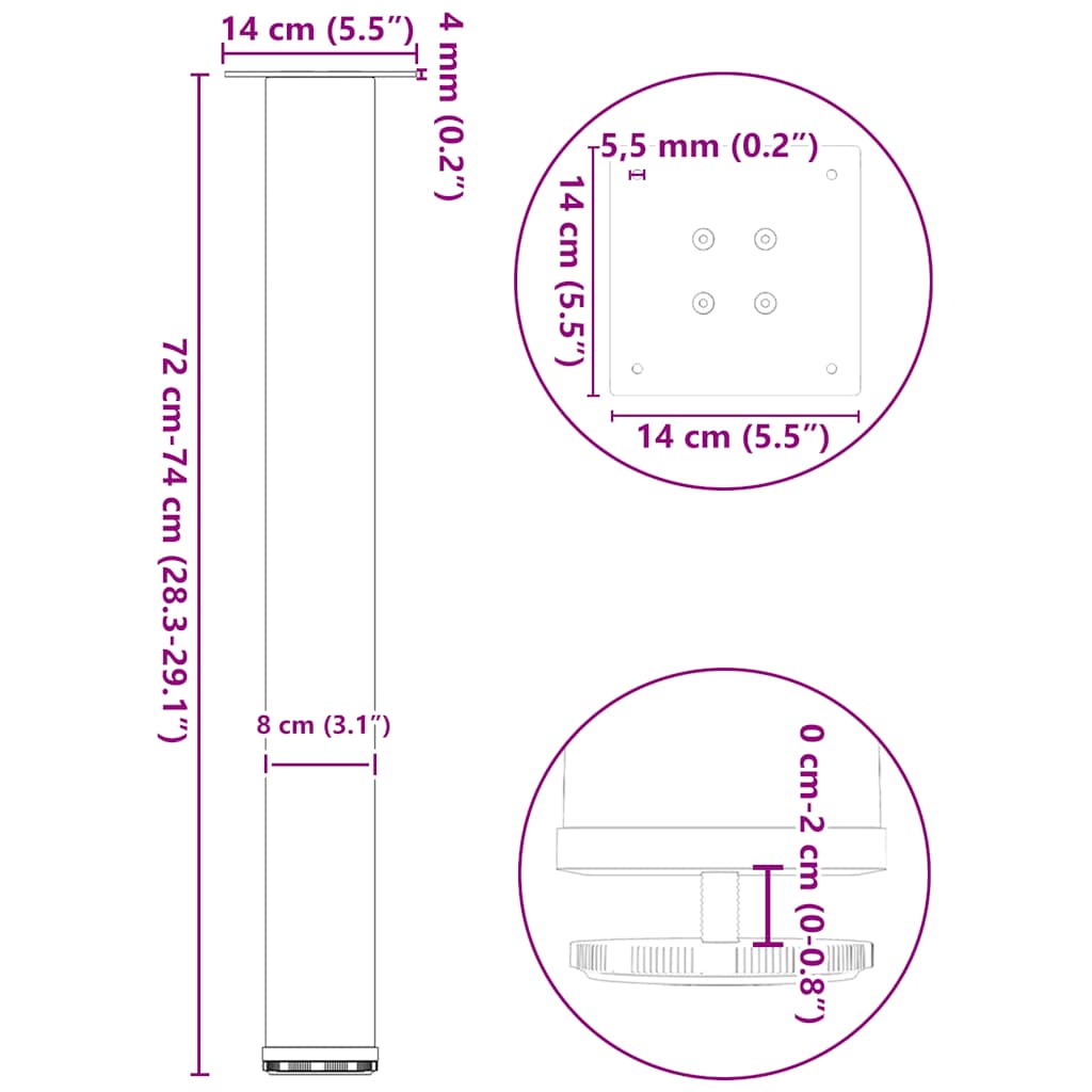 Console Table Legs 4 pcs White 72-74 cm Steel