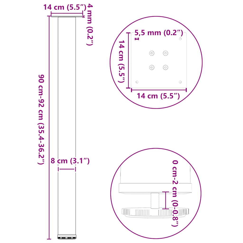 Bar Table Legs 4 pcs White 90-92 cm Steel