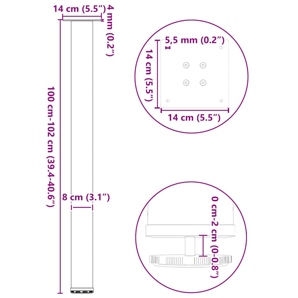Bar Table Legs 4 pcs White 100-102 cm Steel