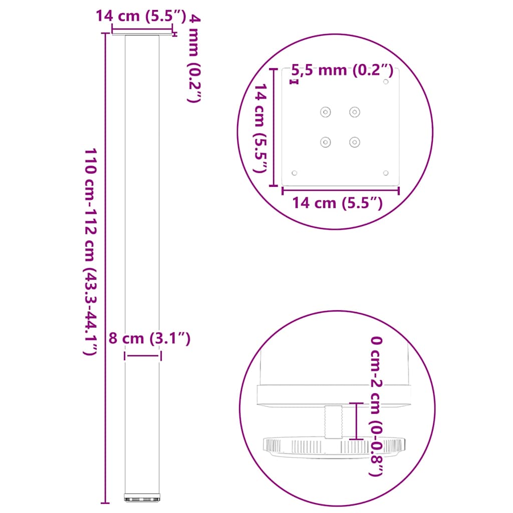 Bar Table Legs 4 pcs Black 110-112 cm Steel