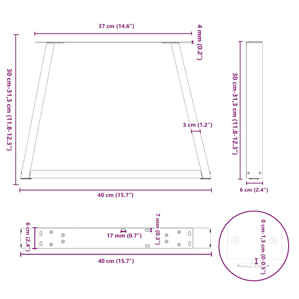 Coffee Table Legs V-Shape 2 pcs Black 40x(30-31.3) cm Steel