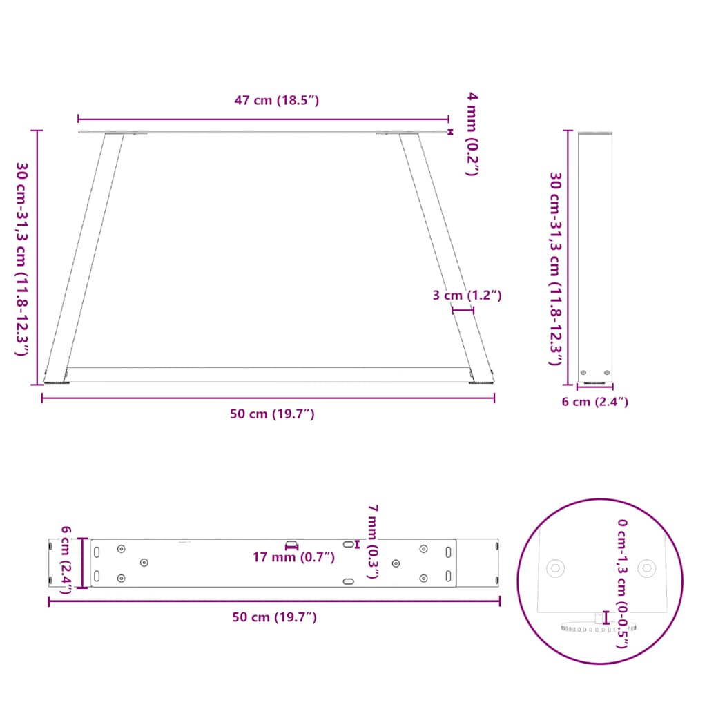 Coffee Table Legs V-Shape 2 pcs Black 50x(30-31.3) cm Steel