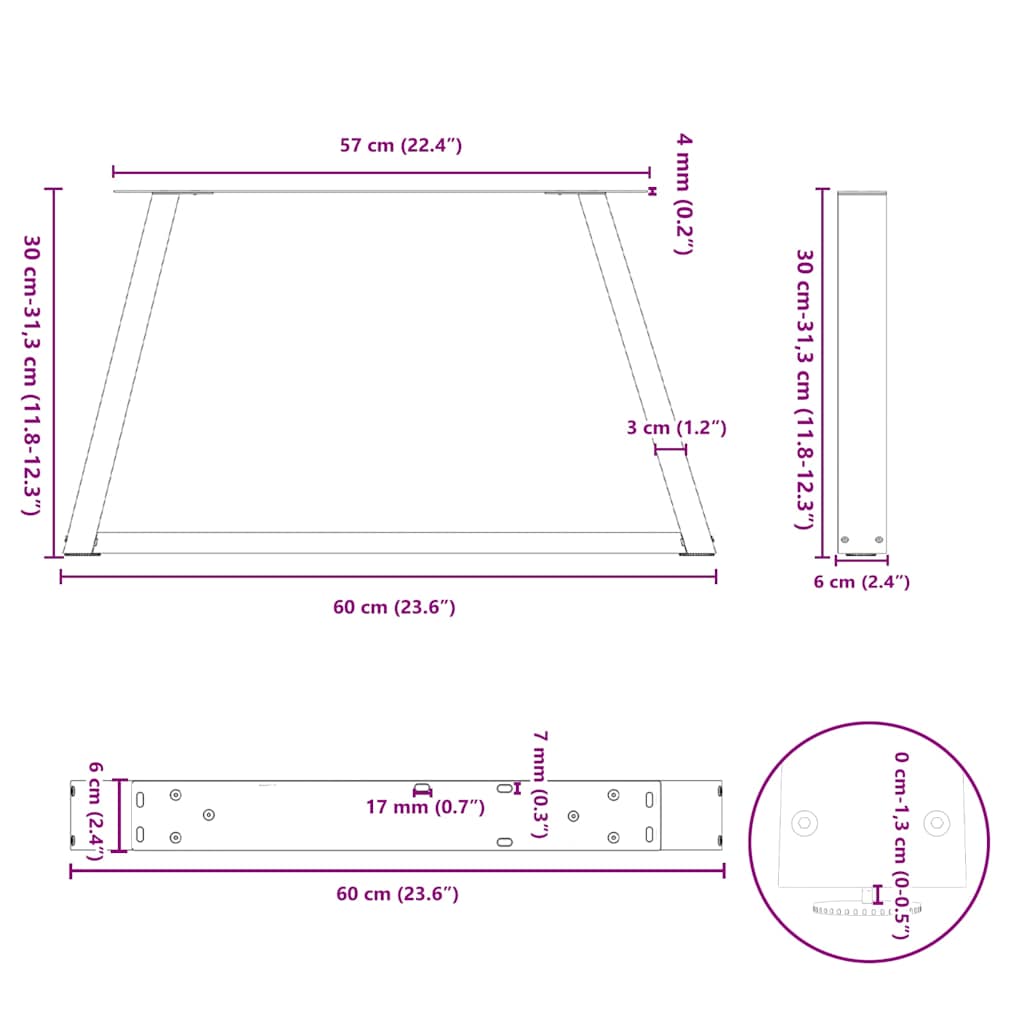 Coffee Table Legs V-Shape 2 pcs Natural Steel 60x(30-31.3) cm Steel