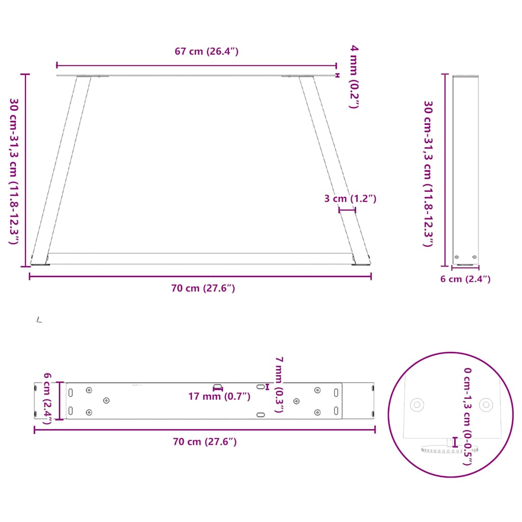 Coffee Table Legs V-Shape 2 pcs Anthracite 70x(30-31.3) cm Steel