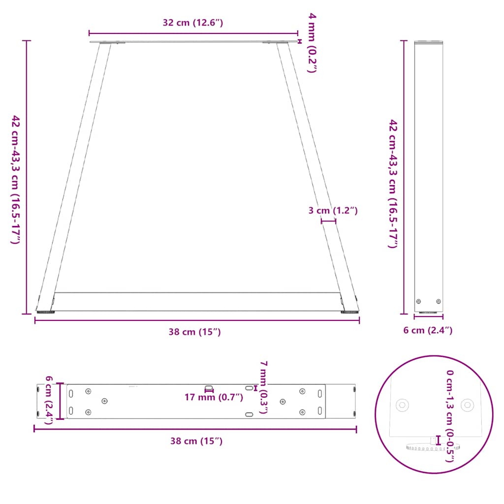 Coffee Table Legs V-Shape 2 pcs Black 38x(42-43.3) cm Steel