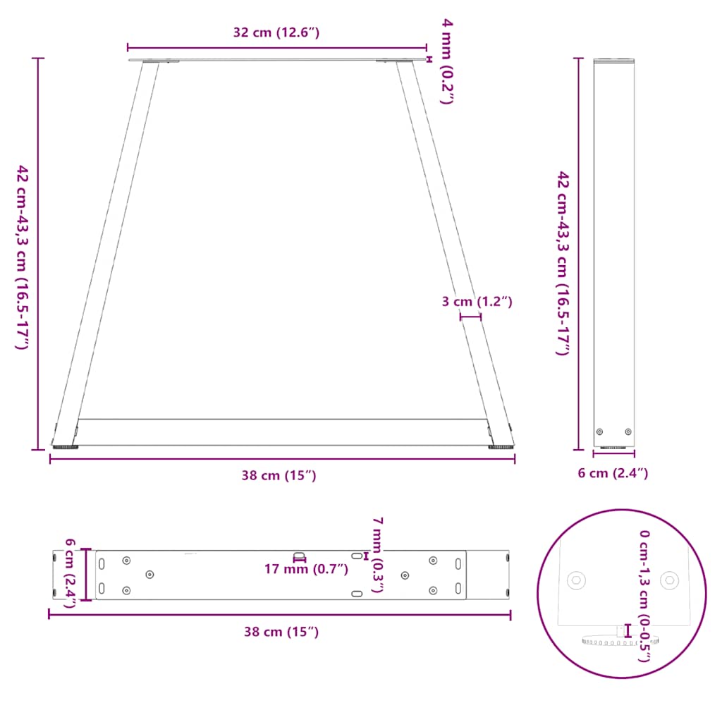 Coffee Table Legs V-Shape 2 pcs Natural Steel 38x(42-43,3) cm Steel