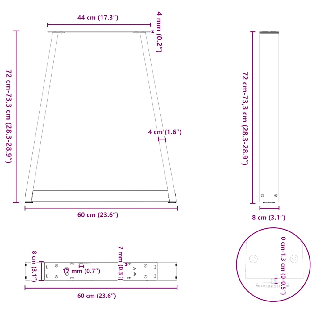 Dining Table Legs V-Shape 2 pcs Black 60x(72-73,3) cm Steel