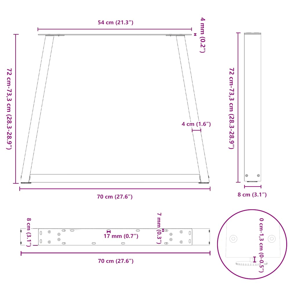 Dining Table Legs V-Shape 2 pcs Black 70x(72-73,3) cm Steel