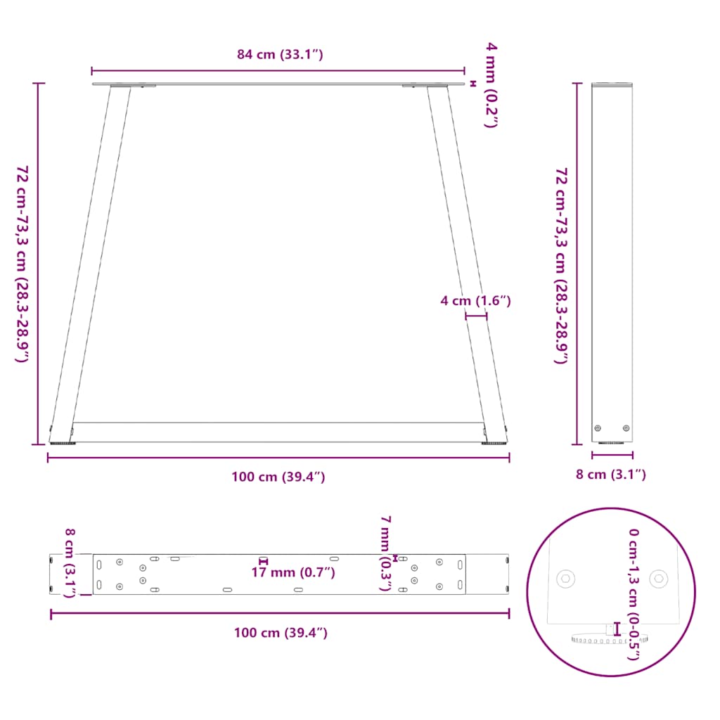 Dining Table Legs V-Shape 2 pcs Black 100x(72-73,3) cm Steel