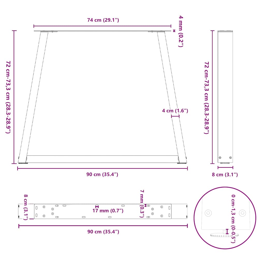 Dining Table Legs V-Shape 3 pcs White 90x(72-73,3) cm Steel
