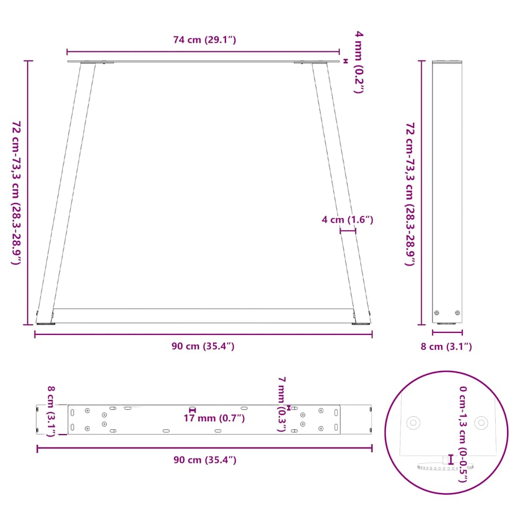 Dining Table Legs V-Shape 3 pcs Anthracite 90x(72-73,3) cm Steel