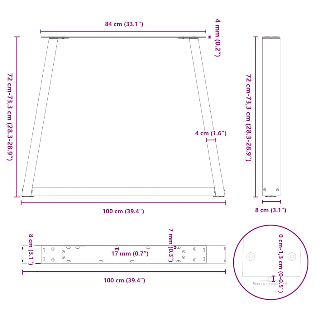 Dining Table Legs V-Shape 3 pcs Black 100x(72-73,3) cm Steel