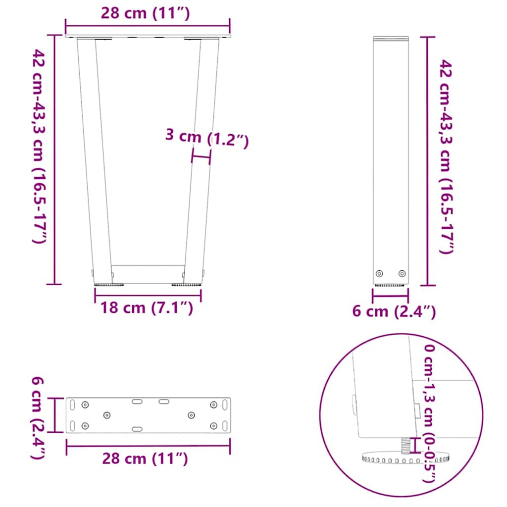 Coffee Table Legs V-Shape 2 pcs Anthracite 28x(42-43.3) cm Steel
